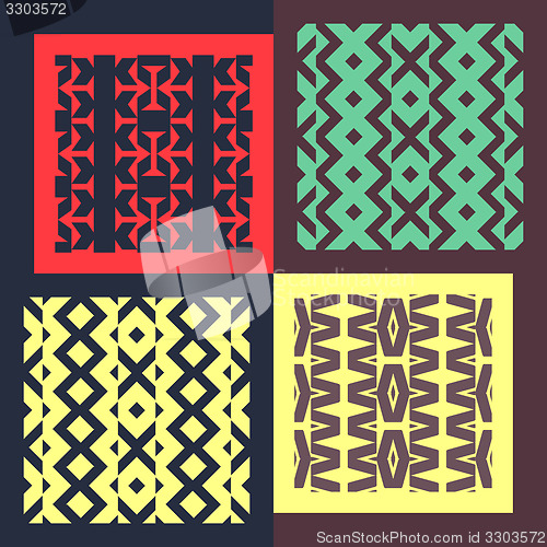 Image of Set of four seamless patterns. Vintage geometric ornaments. 