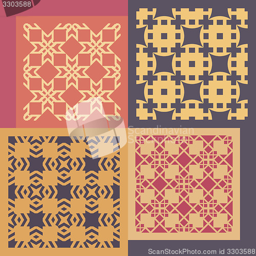 Image of Set of four seamless patterns. Vintage geometric ornaments. 