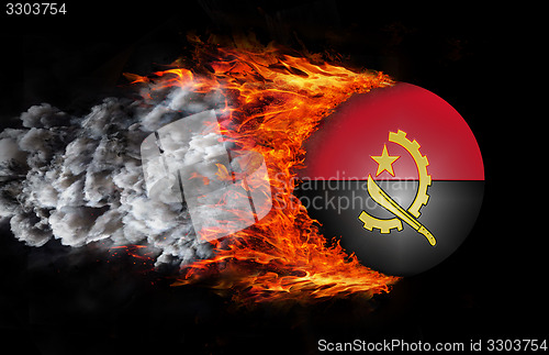 Image of Flag with a trail of fire and smoke - Angola