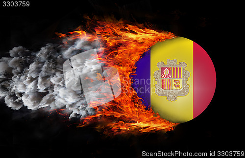 Image of Flag with a trail of fire and smoke - Andorra