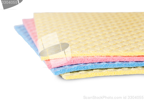 Image of Closeup multicolored sponges for dishwashing rotated