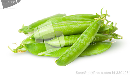 Image of Pile of fresh green peas sugar in the pods