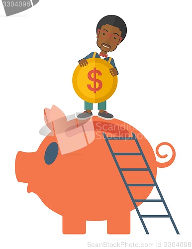 Image of Big piggy bank with ladder