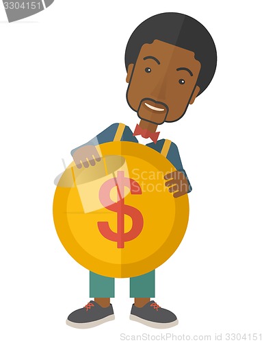 Image of Black Businessman holding a big coin