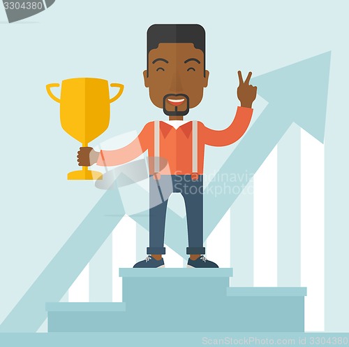 Image of African businessman on winning podium