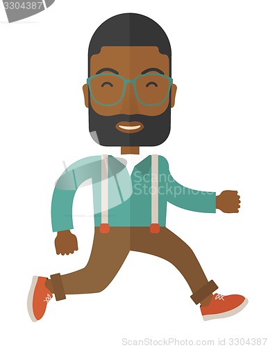 Image of Young african businessman running.