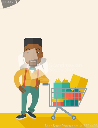 Image of African-american Man with shopping cart