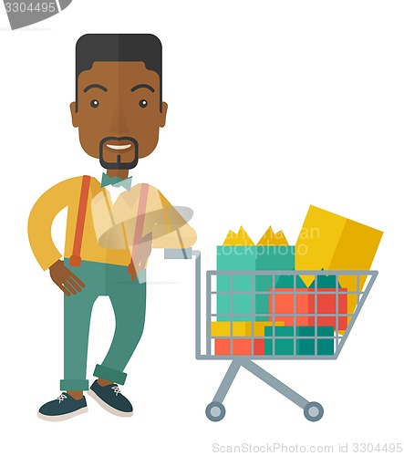 Image of African-american man with shopping cart.