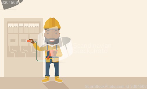 Image of Black electrician repairing an electrical panel