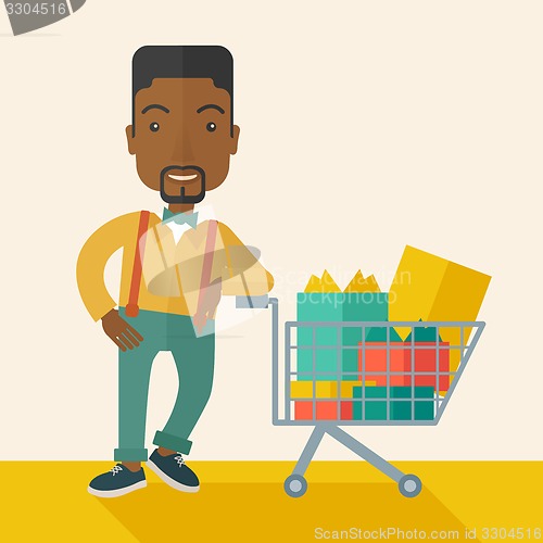 Image of African-american Man with shopping cart