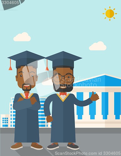 Image of Two black men wearing graduation cap.