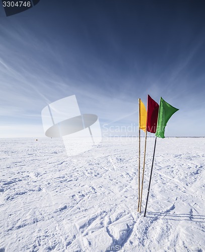 Image of Flags on the background of winter sky