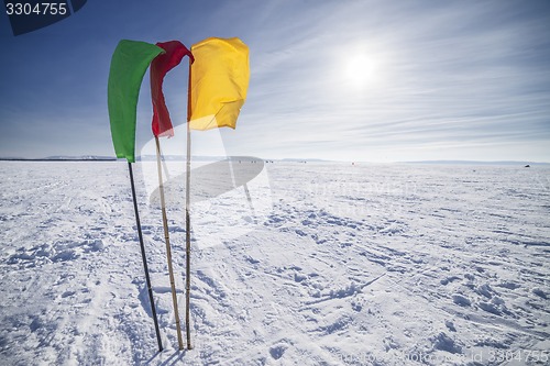 Image of Flags on the background of winter sky