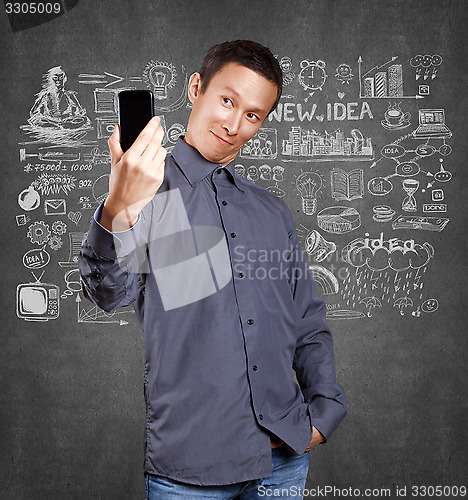 Image of Asian Man Making A Selfie