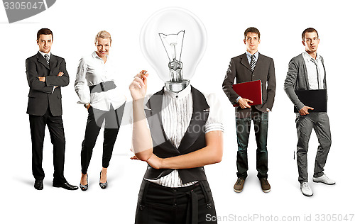 Image of Business Team With Lamp Head