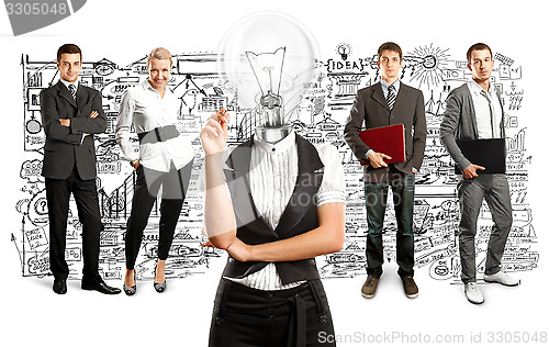 Image of Business Team With Lamp Head