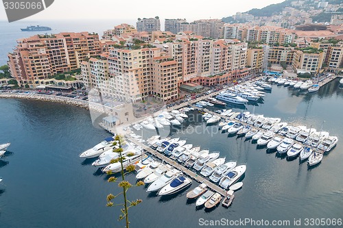 Image of Aerial View on Monaco Harbor with Luxury Yachts, French Riviera