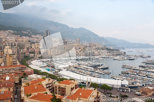 Image of Aerial View on Monaco Harbor with Luxury Yachts, French Riviera