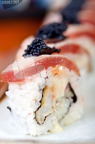 Image of fresh sushi choice combination assortment selection 