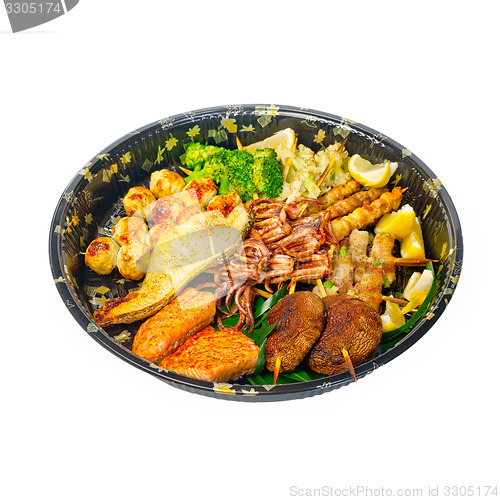 Image of take away sushi express on plastic tray 