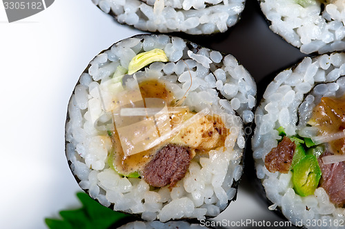 Image of fresh sushi choice combination assortment selection 