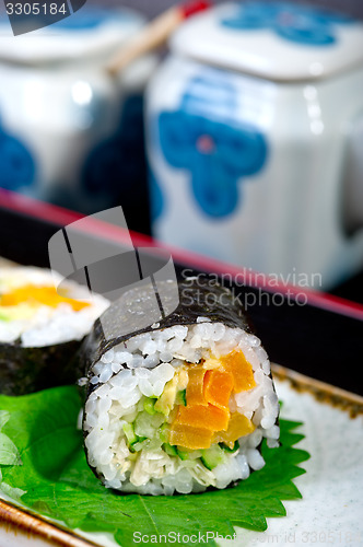 Image of fresh sushi choice combination assortment selection 