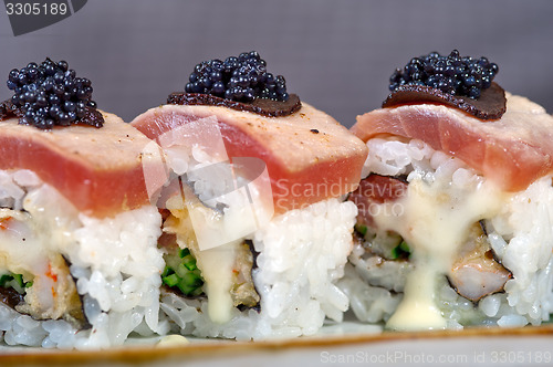 Image of fresh sushi choice combination assortment selection 