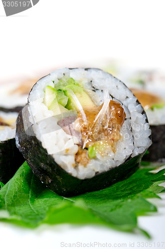 Image of fresh sushi choice combination assortment selection 