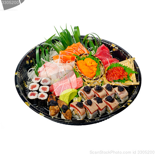 Image of take away sushi express on plastic tray 