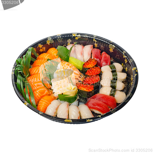 Image of take away sushi express on plastic tray 