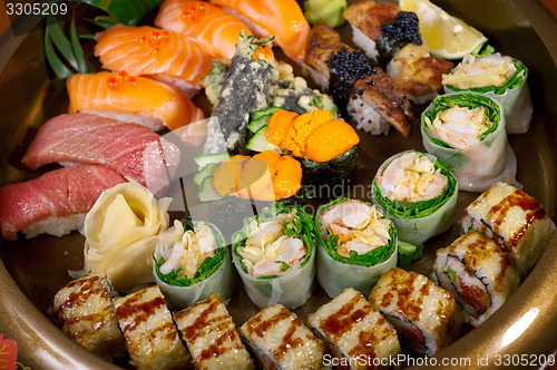 Image of fresh sushi choice combination assortment selection 