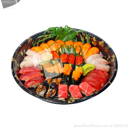 Image of take away sushi express on plastic tray 