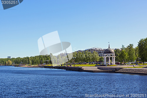 Image of City lake embankment in summer