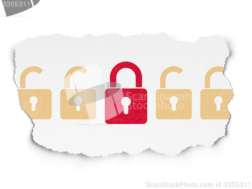 Image of Safety concept: closed padlock icon on Torn Paper background