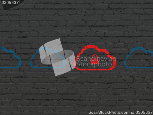 Image of Cloud technology concept: cloud with padlock icon on wall background