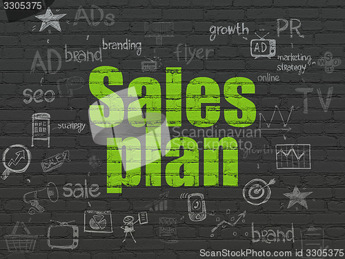 Image of Advertising concept: Sales Plan on wall background