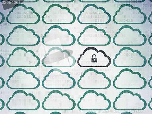 Image of Cloud networking concept: cloud with padlock icon on Digital Paper background