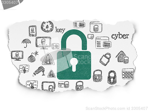 Image of Protection concept: Closed Padlock on Torn Paper background