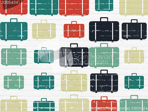 Image of Travel concept: Bag icons on wall background