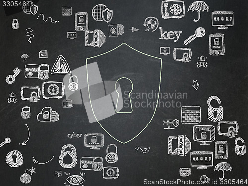 Image of Privacy concept: Shield With Keyhole on School Board background