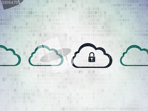 Image of Cloud computing concept: cloud with padlock icon on Digital Paper background