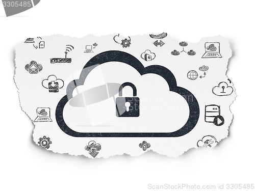 Image of Cloud technology concept: Cloud With Padlock on Torn Paper background