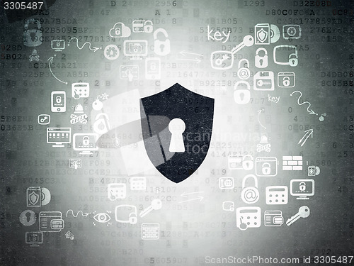 Image of Privacy concept: Shield With Keyhole on Digital Paper background