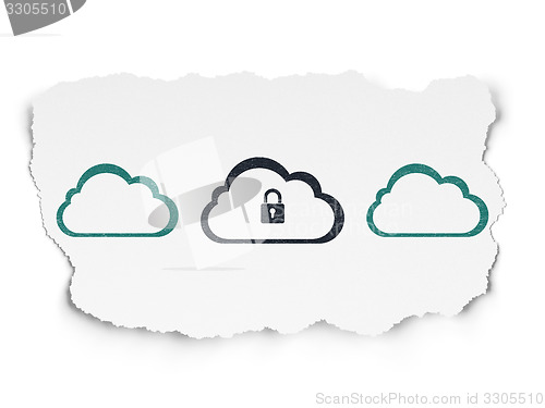 Image of Cloud computing concept: cloud with padlock icon on Torn Paper background
