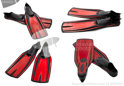 Image of Set of red swim fins for diving