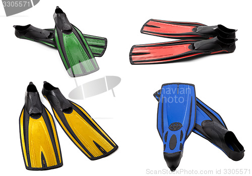 Image of Set of multicolor swim fins for diving