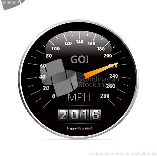 Image of Calendar 2016 in speedometer car.