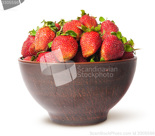 Image of Ripe juicy strawberries in a ceramic bowl