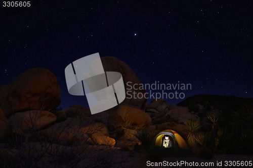 Image of Camping at Night in Joshua Tree Park