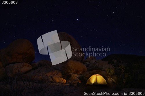 Image of Camping at Night in Joshua Tree Park